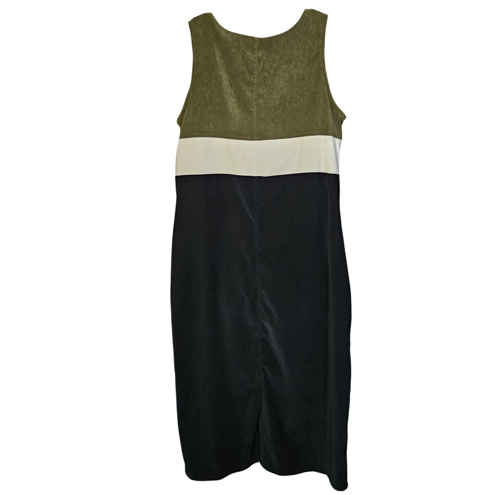 Christopher & Banks Midi Dress Womens M Olive Black Colorblock Faux Suede New
